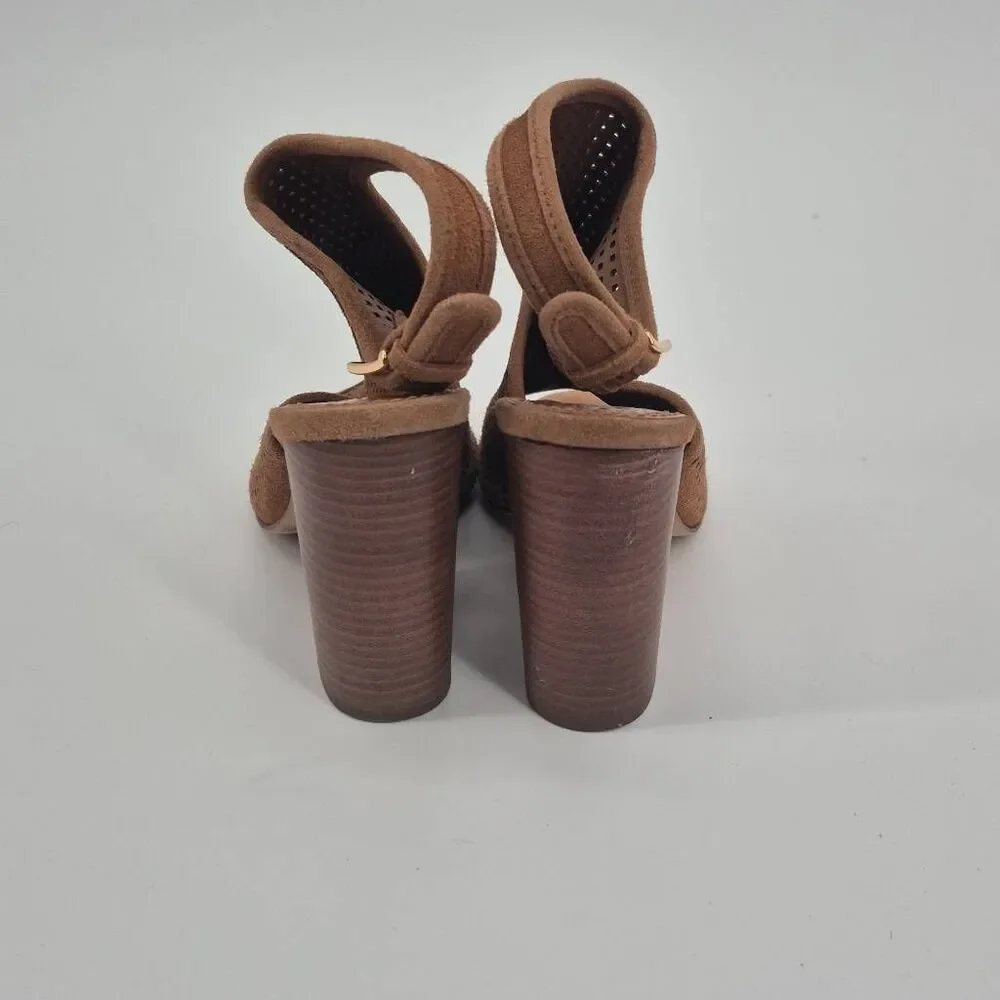 TORY BURCH Jesse Perforate Suede Heeled Sandals Size 8